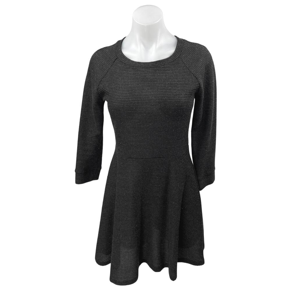 Aqua Women's Black Knit Long Sleeve Crew Neck Mini Fit & Flare A-line Dress Sz S